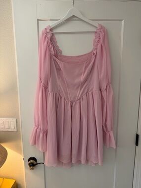 Pink Women's Ruffle Long-Sleeve Smocked Dress